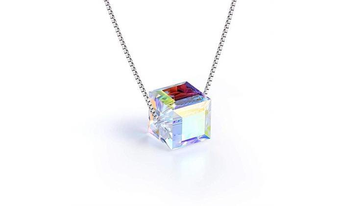 Aurora Borealis Crystal Cube Necklace Made with Crystal